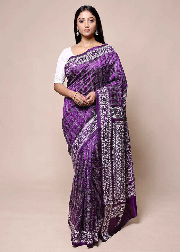 Purple Handloom Kantha Stitch Pure Silk Saree With Blouse Piece Buy Cheap Excellent