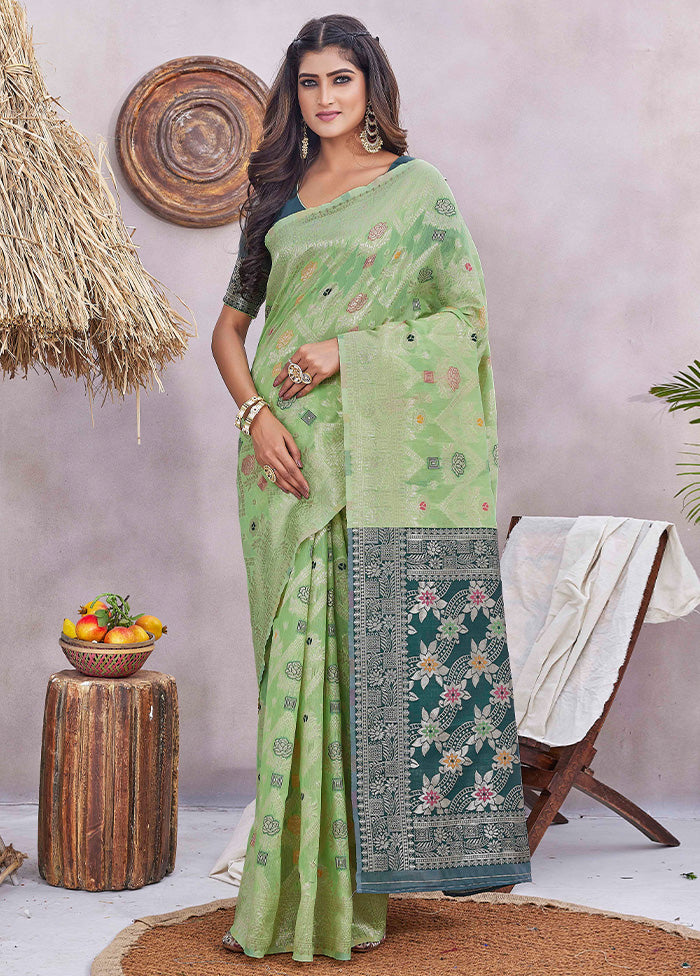 Green Banarasi Silk Saree With Blouse Piece Official Site For Sale