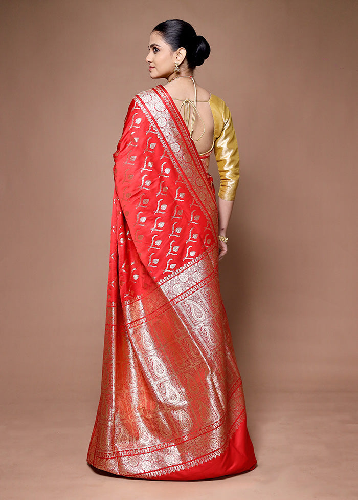 Red Banarasi Silk Saree With Blouse Piece Get To Buy Sale Online