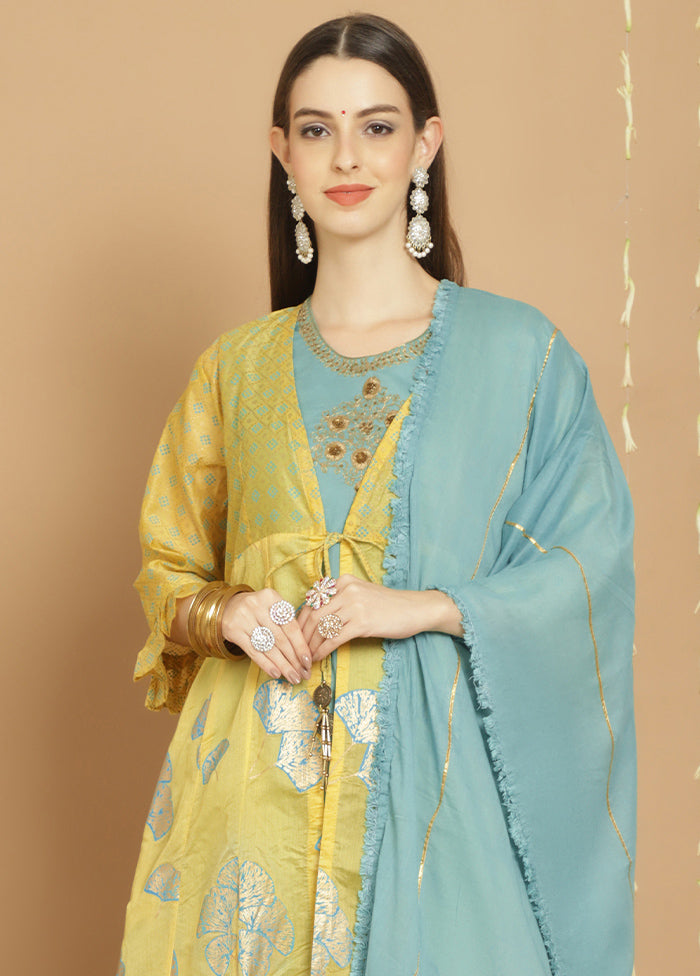 3 Pc Yellow Unstitched Chanderi Suit Set Collections