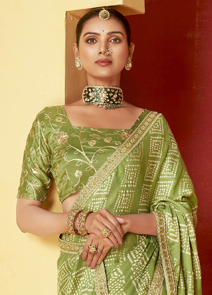 Green Chiffon Silk Saree With Blouse Piece Affordable Sale Online