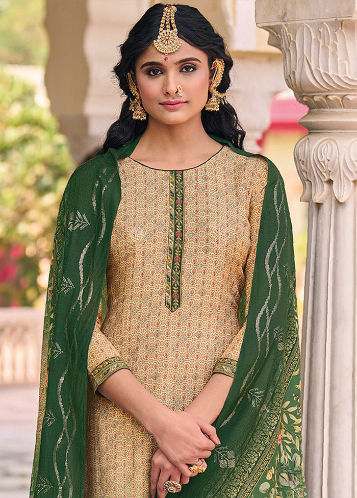 3 Pc Beige Unstitched Silk Suit Set Buy Cheap Cheap