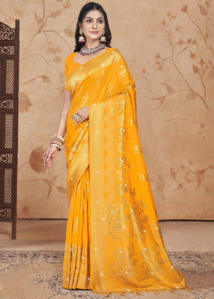 Yellow Spun Silk Saree With Blouse Piece Cheap Best Store To Get