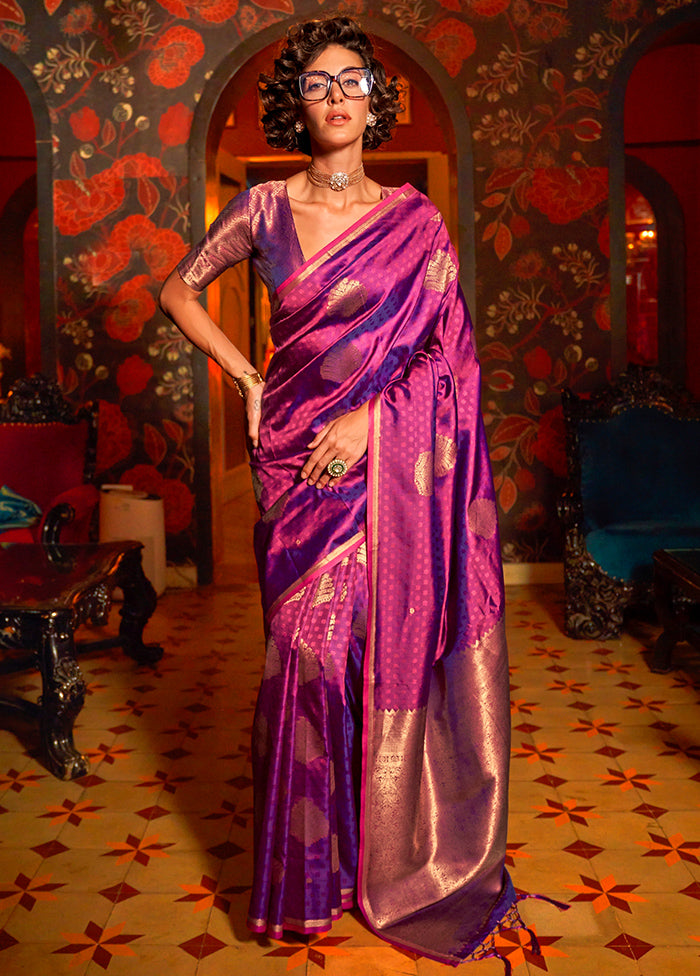 Purple Dupion Silk Saree With Blouse Piece With Paypal For Sale