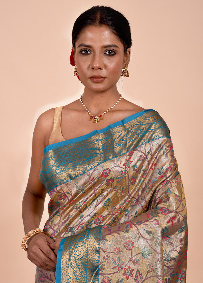 Cream Kanjivaram Silk Saree With Blouse Piece Cheap Fashion Style