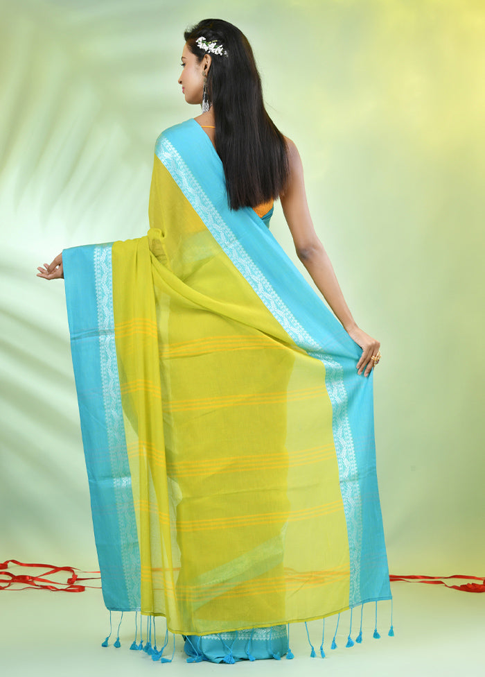 Lime Green Cotton Saree With Blouse Piece Sale Clearance