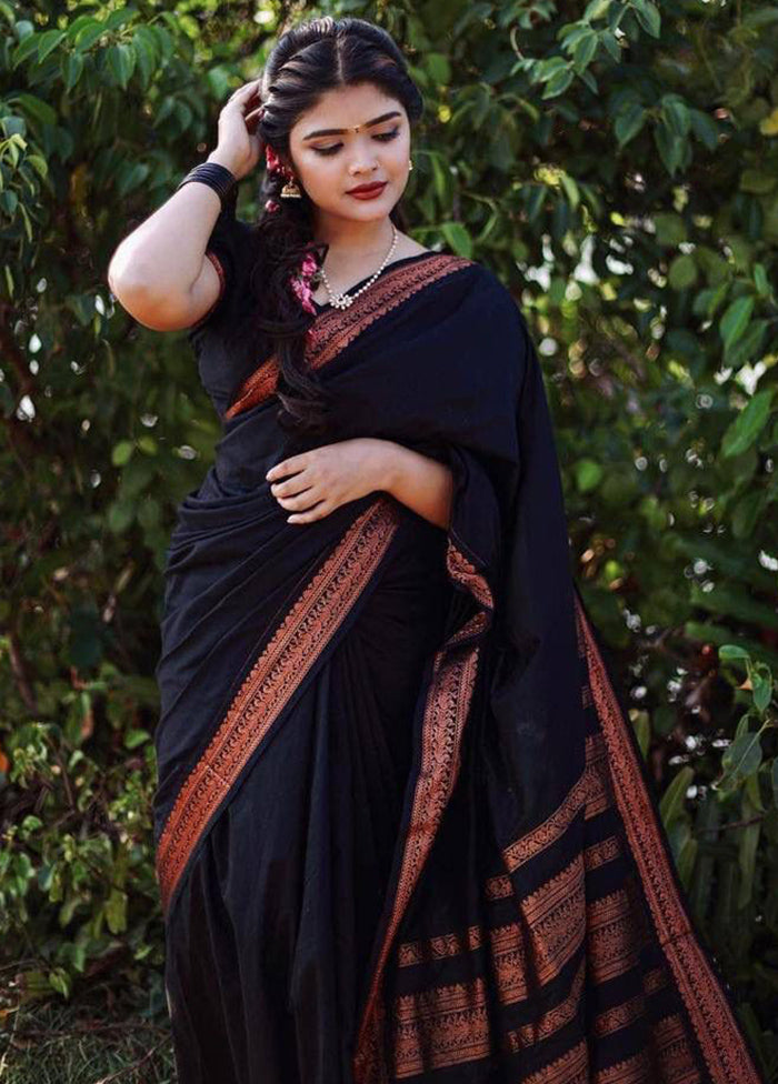 Black Banarasi Silk Saree With Blouse Piece Discount Many Kinds Of