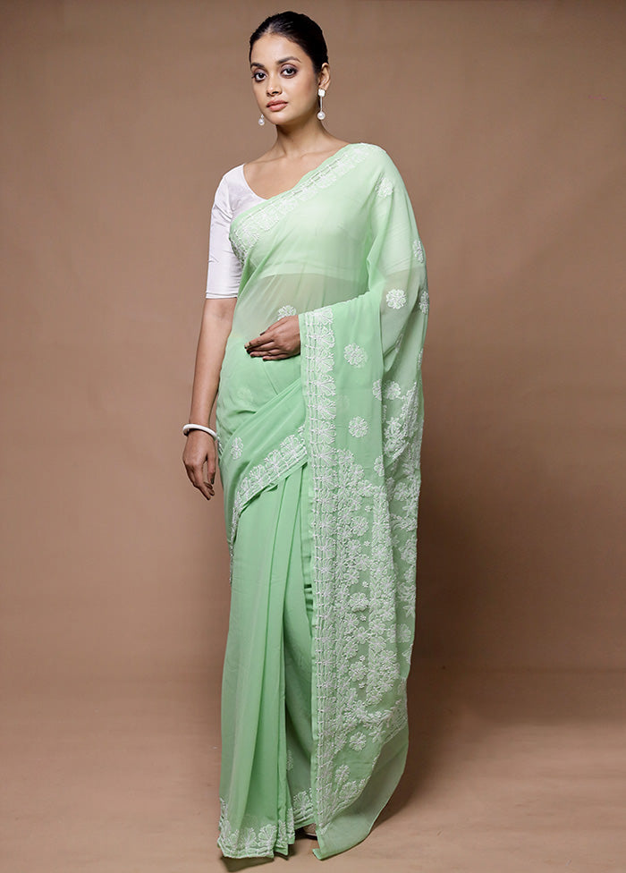 green Pure Cotton Saree With Blouse Piece Discount Great Deals