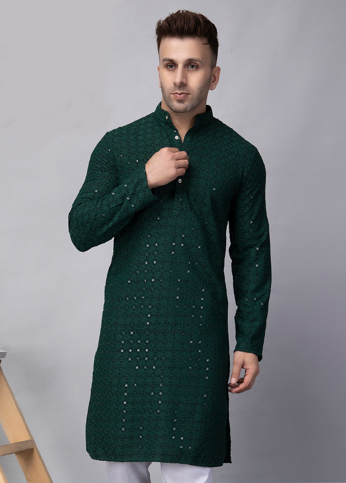 Green Viscose Embroidered Knee Length Kurta Free Shipping Fashionable