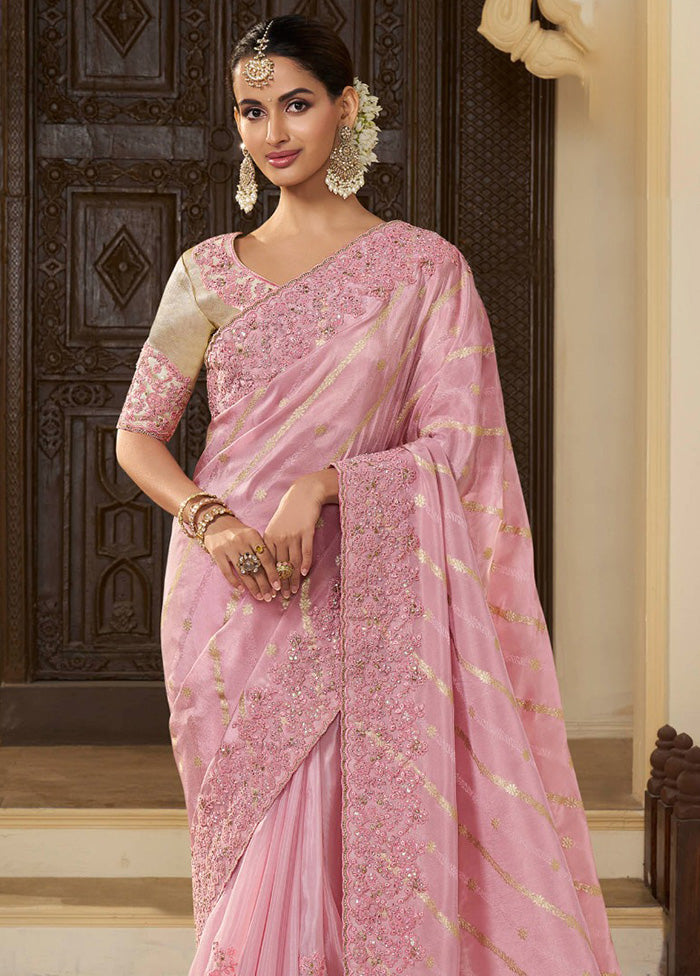 Pink Spun Pure Silk Saree With Blouse Piece Buy Cheap Free Shipping