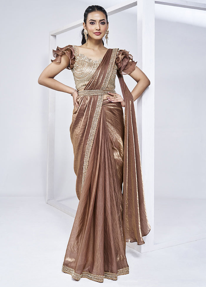 Brown Satin Silk Saree With Blouse Piece Outlet Locations Cheap Pice