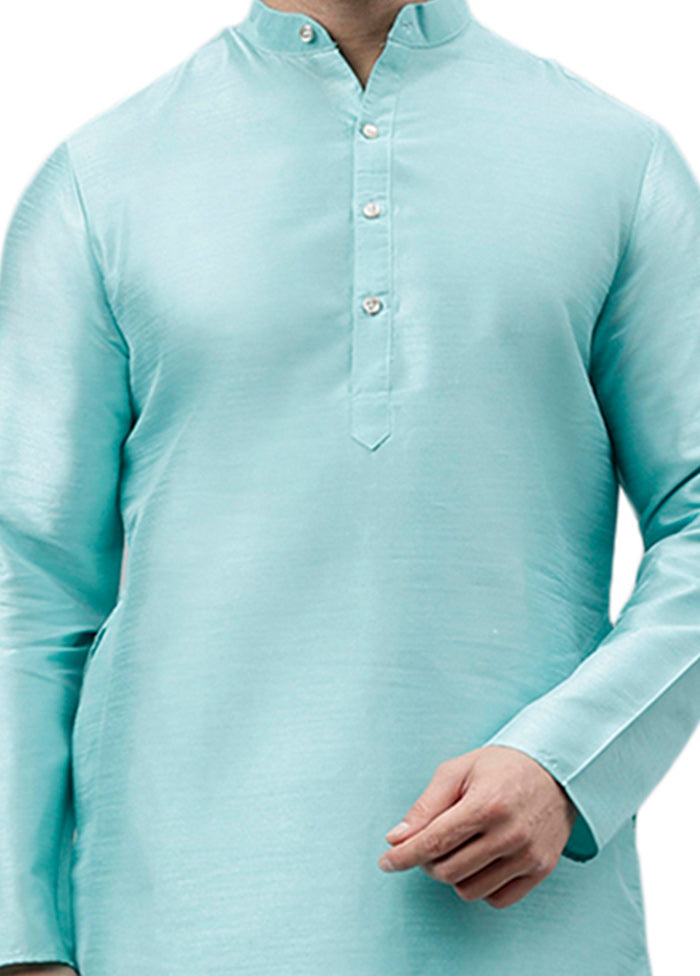 Turquoise Dupion Silk Solid Kurta Online For Sale