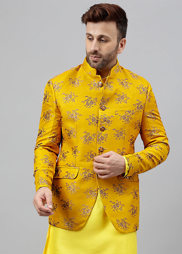 Yellow Viscose Jacquard Blazer Sale Choice