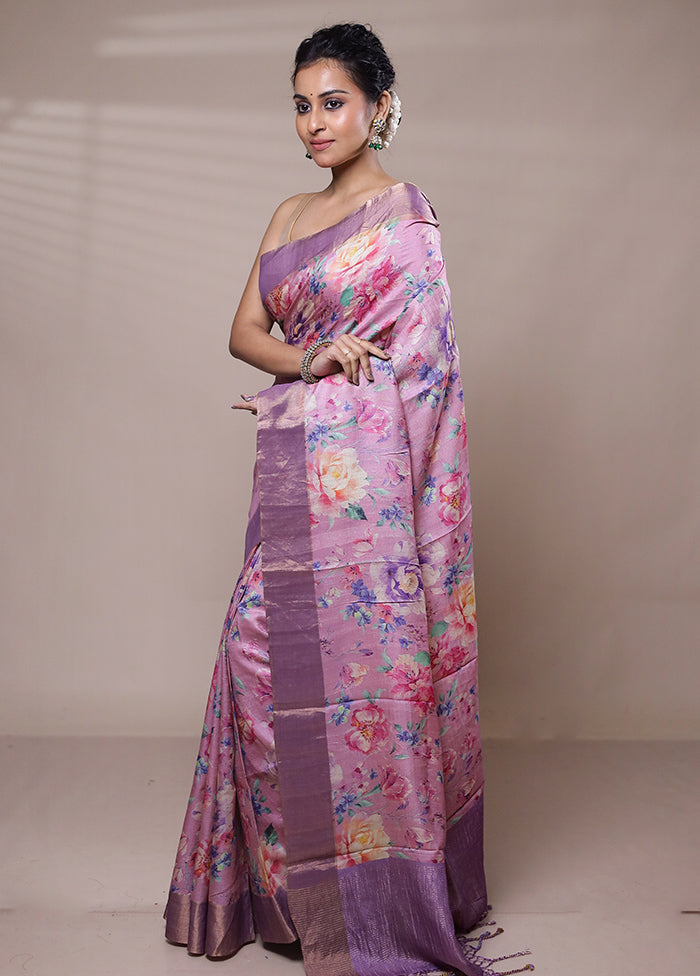 Pink Handloom Tussar Pure Silk Saree With Blouse Piece Online Shop From China