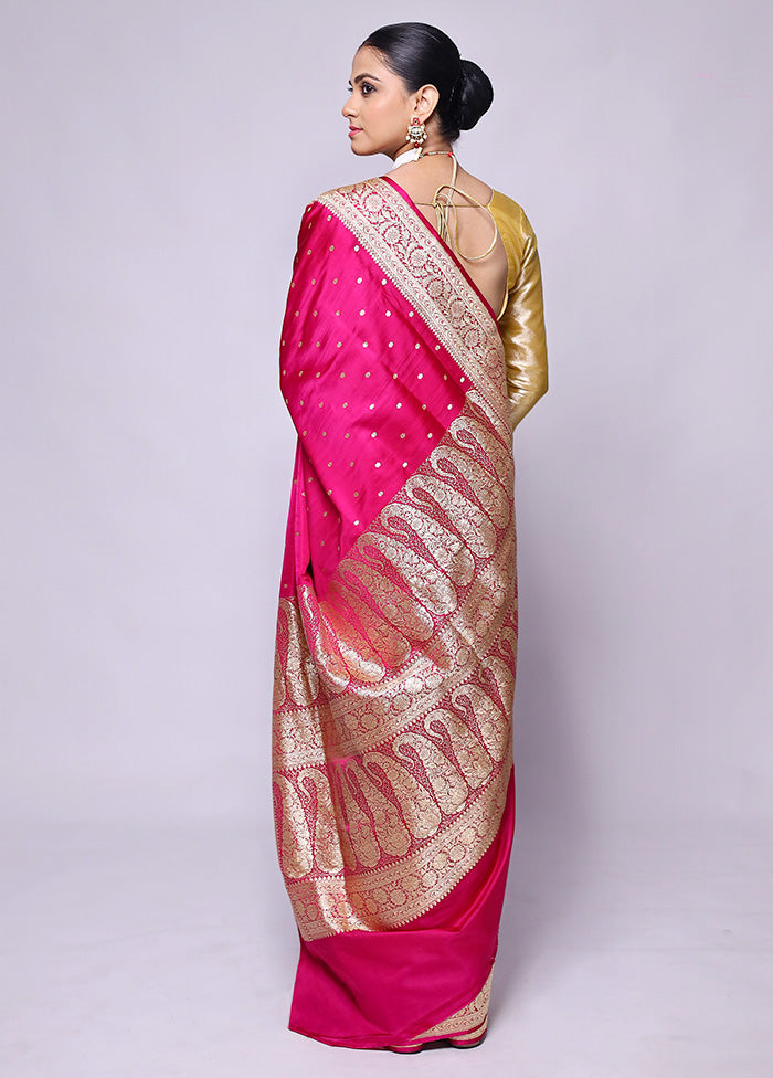 Pink Handloom Banarasi Pure Silk Saree With Blouse Piece 100% Authentic Sale Online