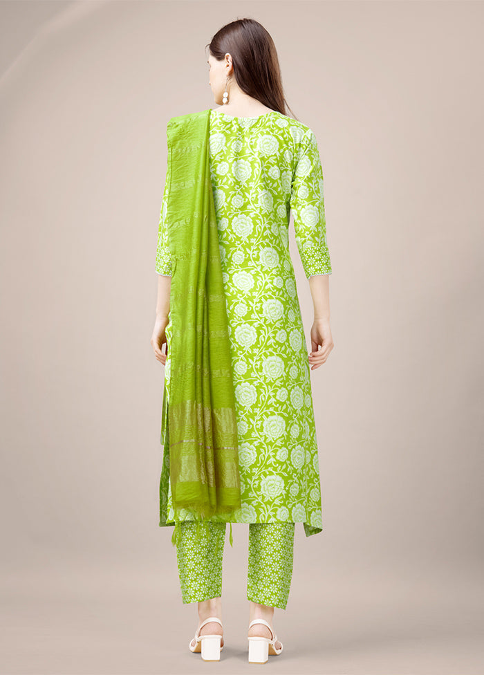 3 Pc Parrot Green Readymade Rayon Suit Set Cheap Websites