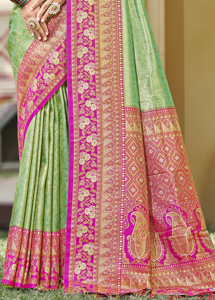 Light Green Spun Silk Saree With Blouse Piece Clearance From China