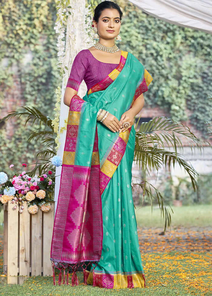 Teal Green Dupion Silk Saree With Blouse Piece Professional Cheap Pice