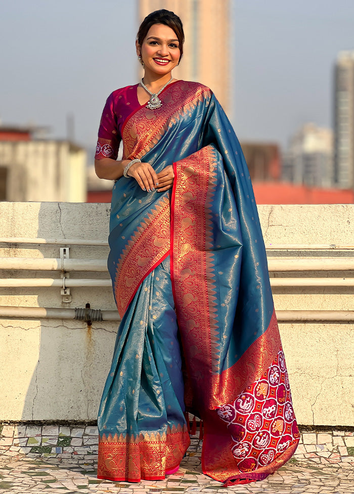 Blue Spun Silk Saree With Blouse Piece Cheap Pice Wholesale