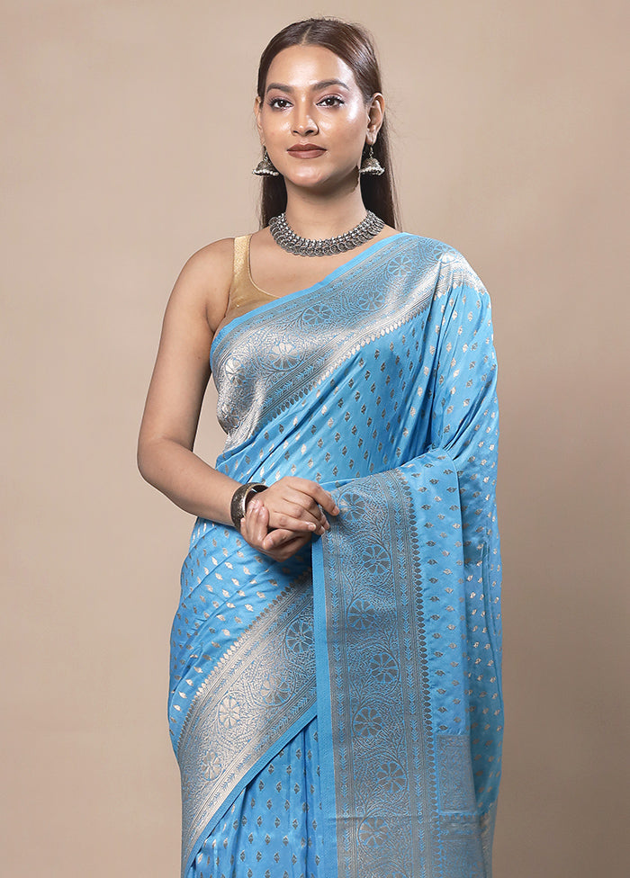 Blue Dupion Silk Saree With Blouse Piece Purchase For Sale