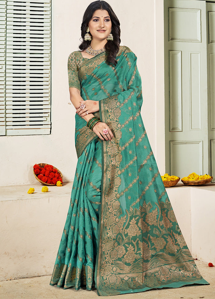 Sea Green Spun Silk Saree With Blouse Piece Buy Cheap Perfect