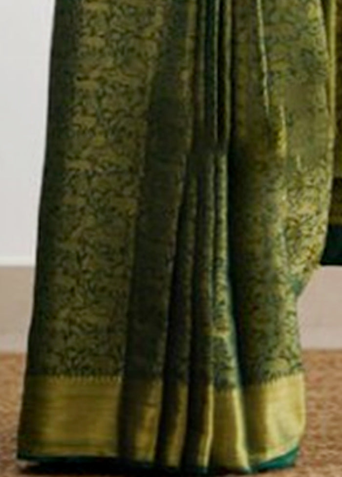 Green Banarasi Silk Saree With Blouse Piece Free Shipping Finishline