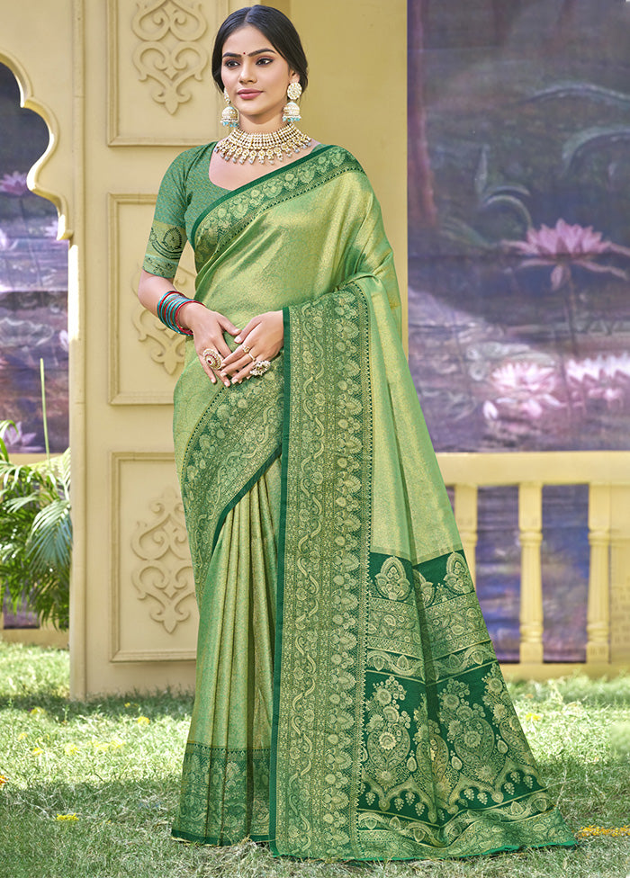 Light Green Spun Silk Saree With Blouse Piece Cheap Very Cheap