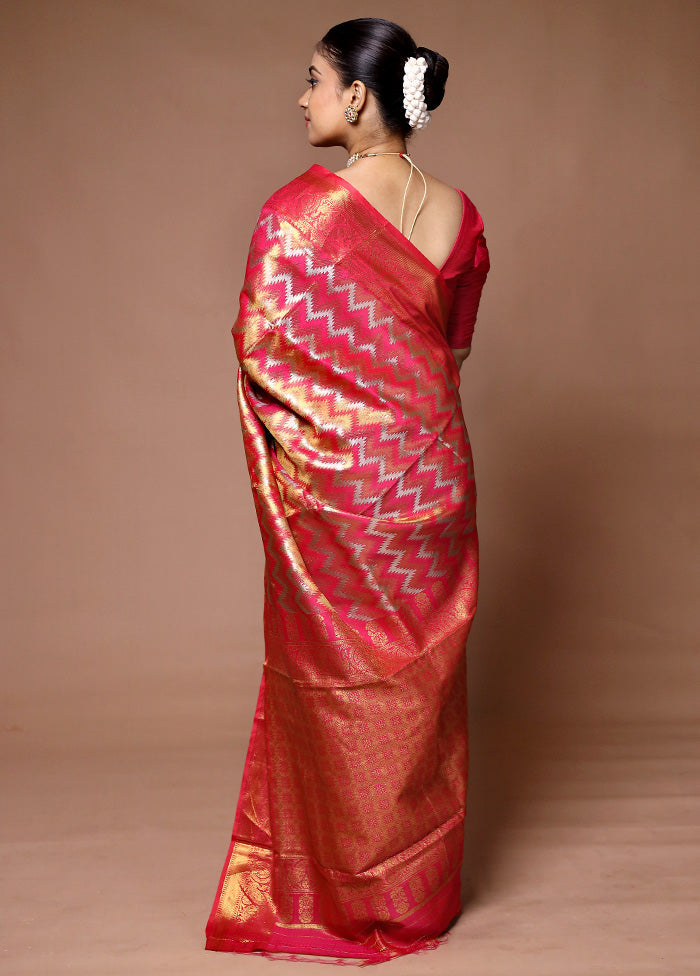 Pink Kanjivaram Silk Saree With Blouse Piece Free Shipping Fashion Style