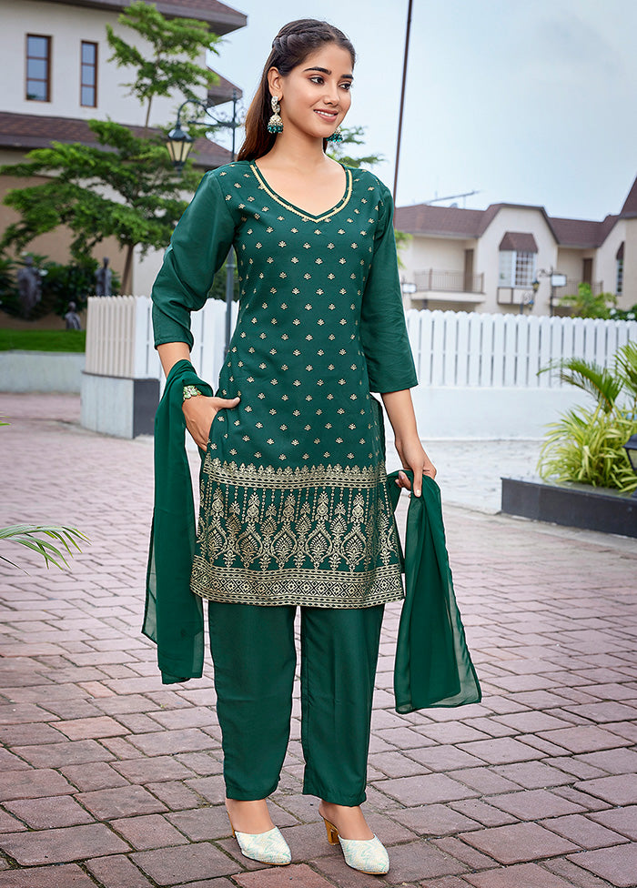 3 Pc Bottle Green Readymade Silk Suit Set Factory Outlet Cheap Online