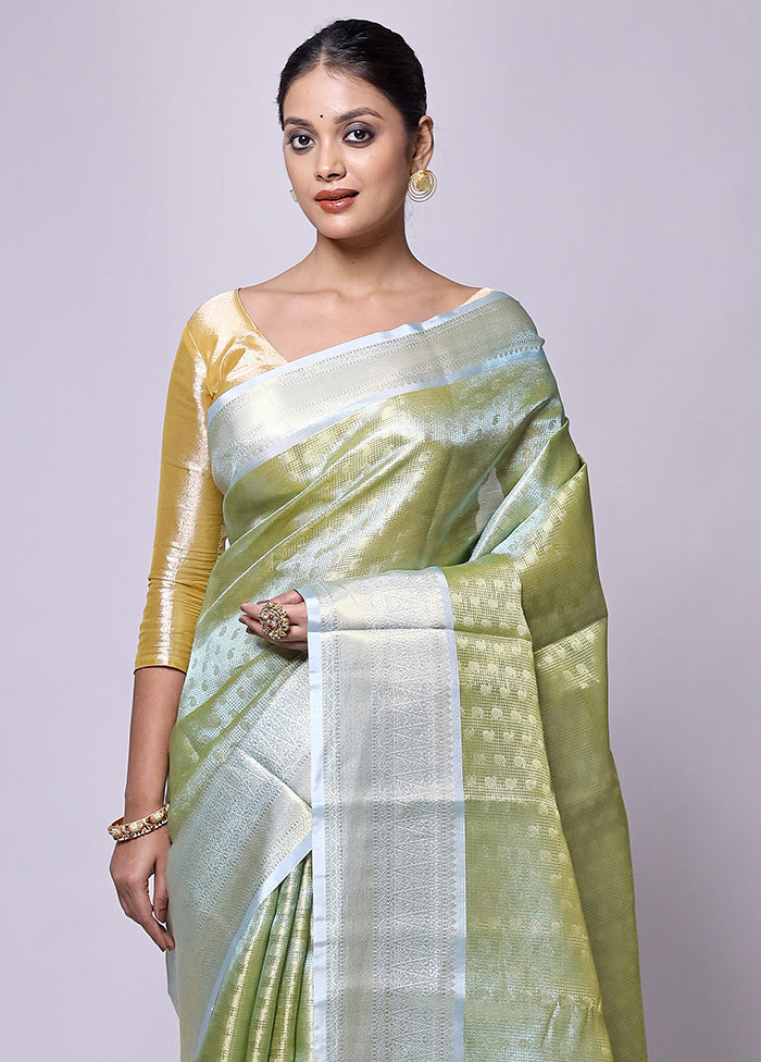 Green Tissue Silk Saree With Blouse Piece Best Sale Online