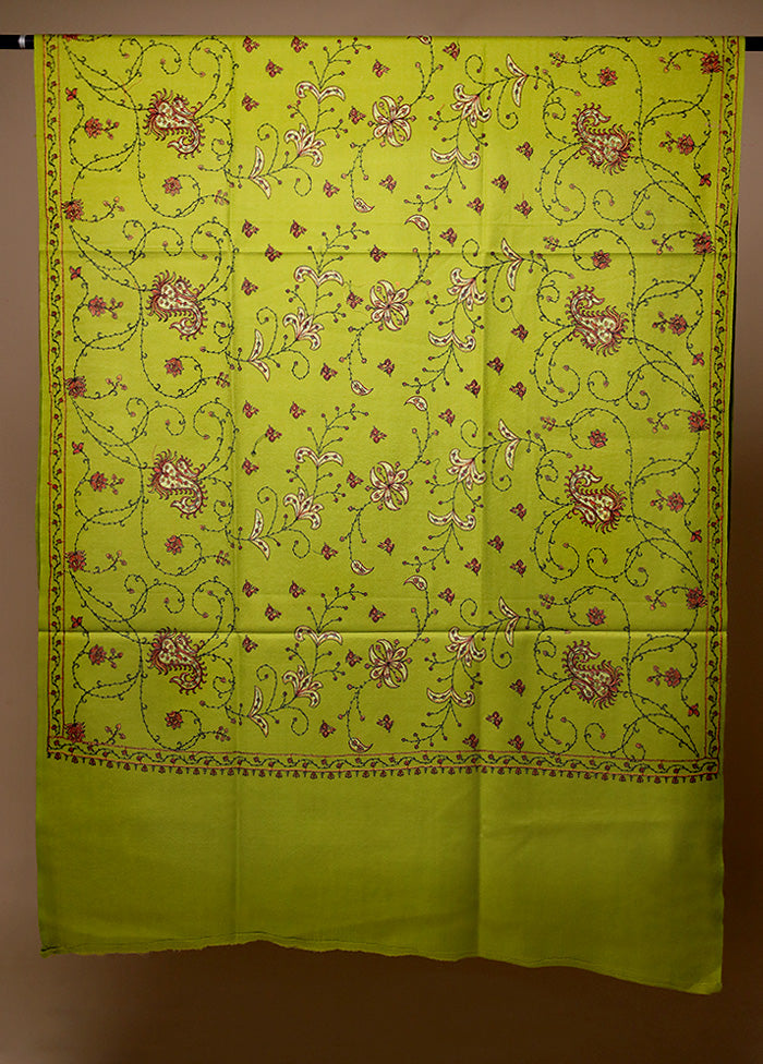 Green Butta Work With Zari Woven Border Shawl Clearance Original