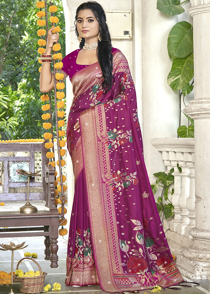 Pink Spun Silk Saree With Blouse Piece Outlet Marketable