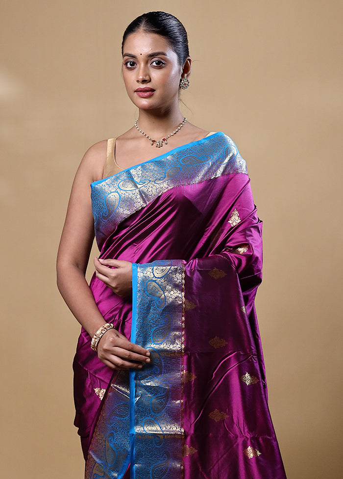 Violet Handloom Kanjivaram Pure Silk Saree With Blouse Piece Low Cost Cheap Pice