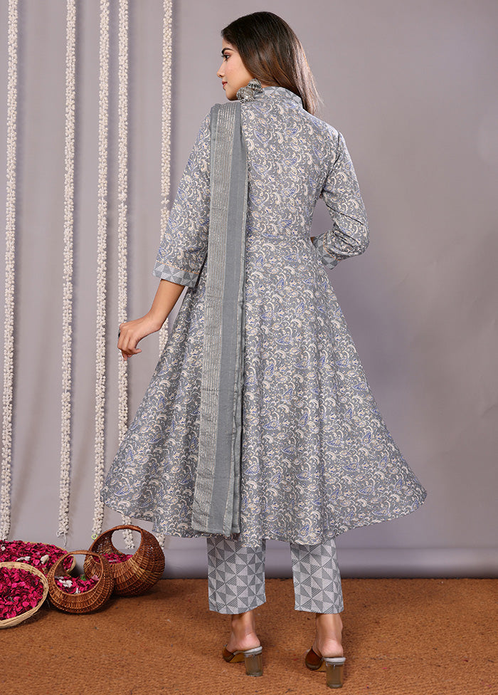 3 Pc Grey Readymade Cotton Suit Set Fast Delivery For Sale