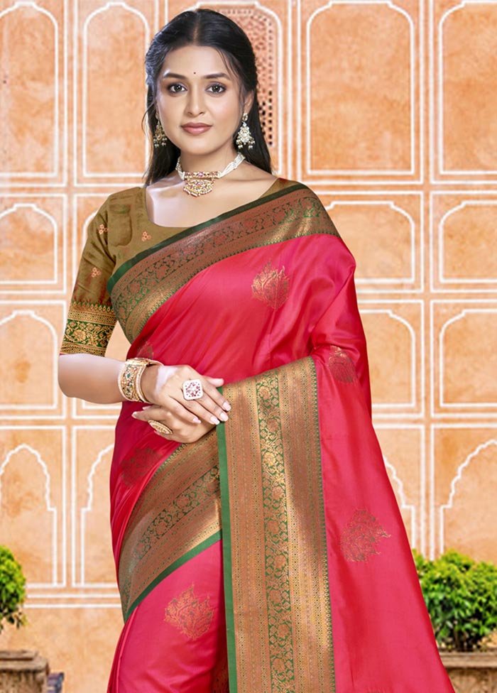 Dark Pink Dupion Silk Saree With Blouse Piece Cheap New Arrival