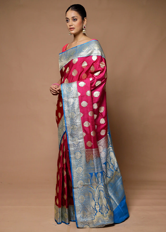 Pink Handloom Banarasi Pure Silk Saree With Blouse Piece Enjoy Cheap Pice