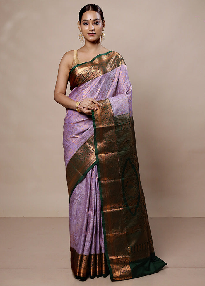 Purple Kanjivaram Silk Saree With Blouse Piece Discount Shop Offer