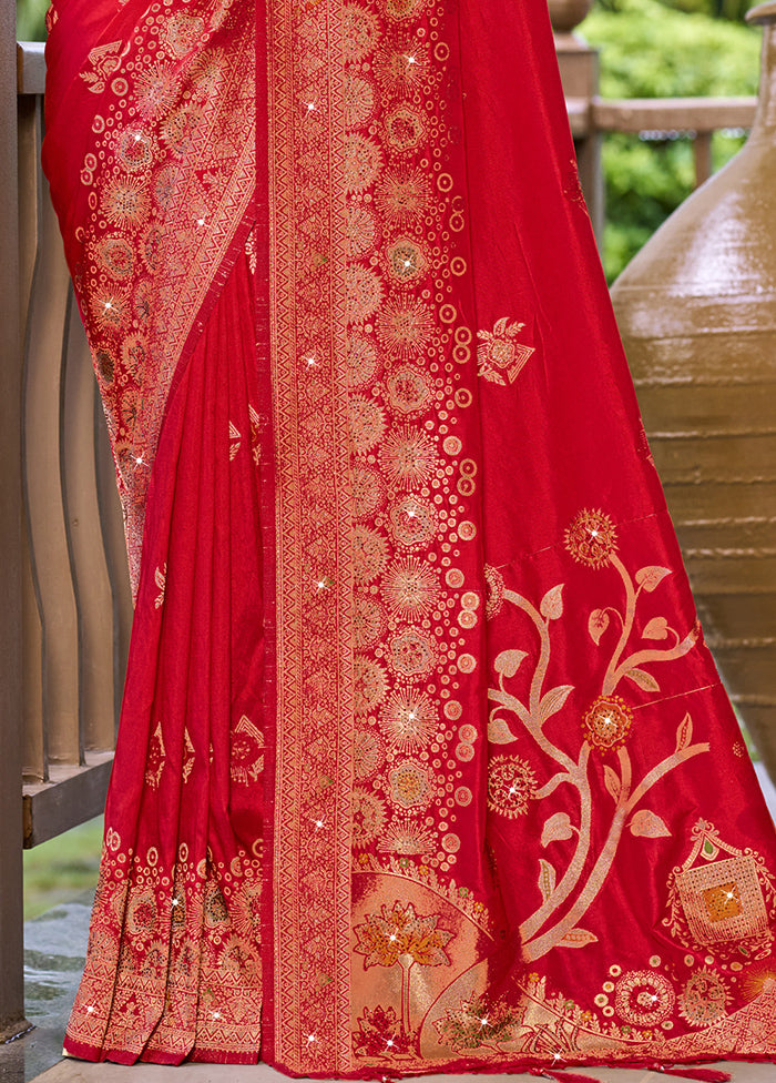 Red Dupion Silk Saree With Blouse Piece 2025 New Sale Online