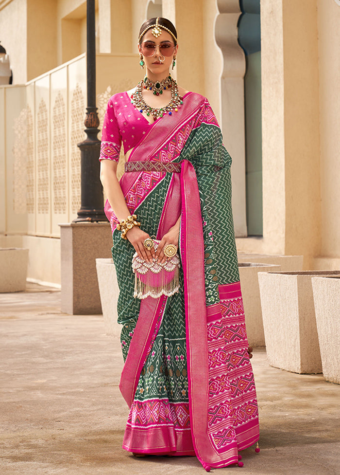 Green Spun Silk Saree With Blouse Piece Low Pice Fee Shipping Online