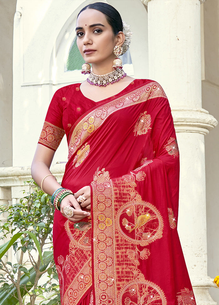 Red Spun Silk Saree With Blouse Piece Outlet Hot Sale