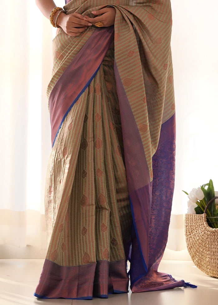 Olive Green Kanjivaram Silk Saree With Blouse Piece Finishline For Sale