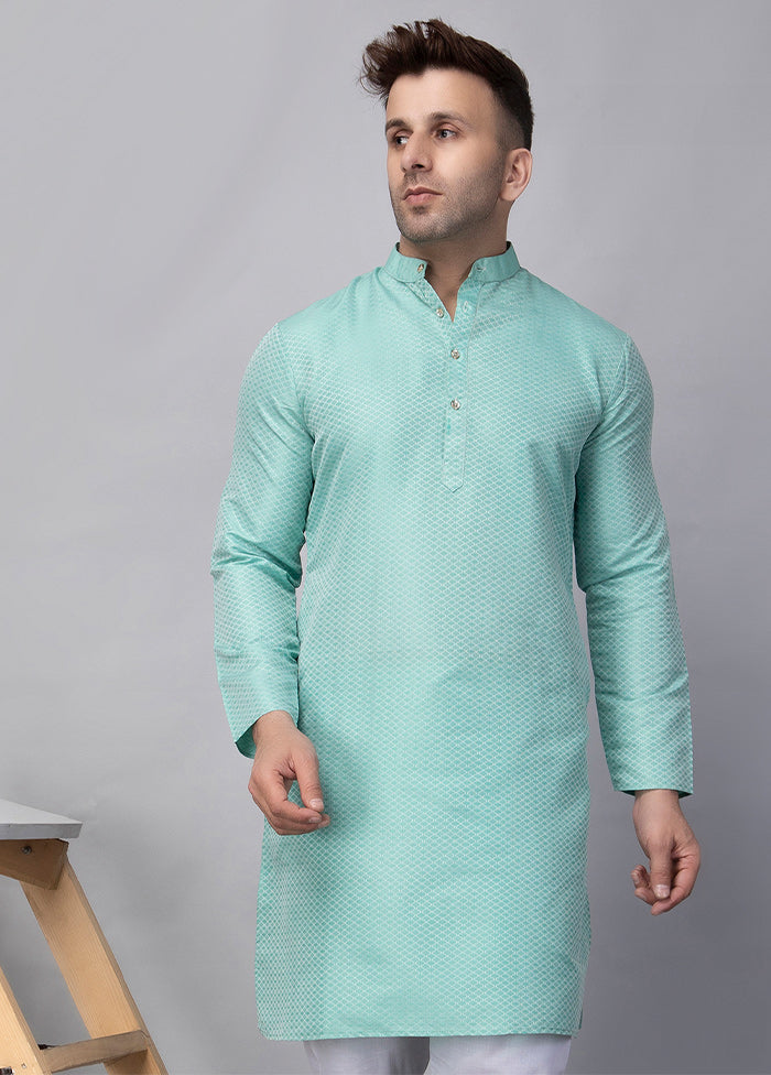 Sky Blue Viscose Jacquard Knee Length Kurta Where To Buy Cheap Real