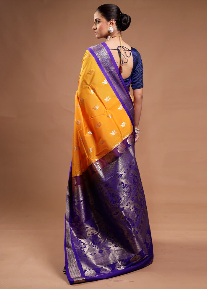 Yellow Kanjivaram Silk Saree With Blouse Piece Discount Visit New