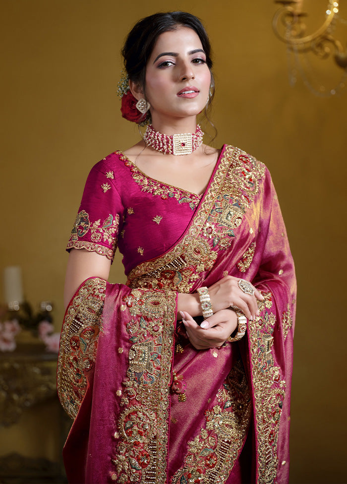 Pink Organza Saree With Blouse Piece Wiki Sale Online