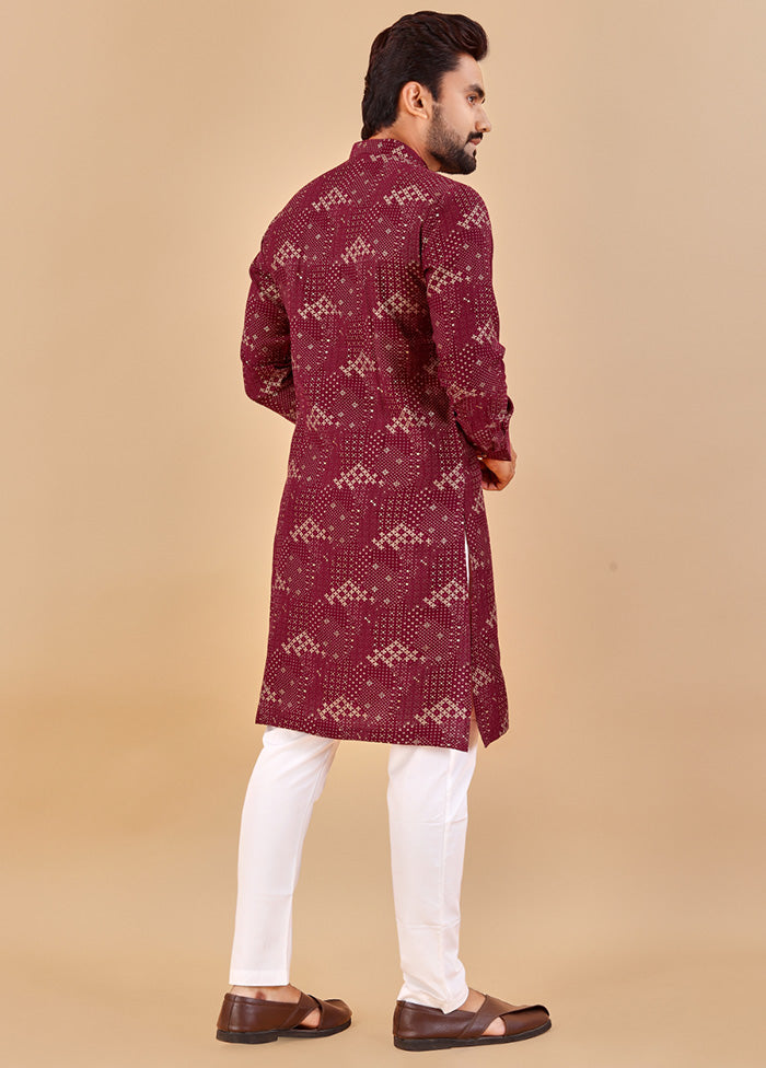 Maroon Cotton Kurta And Pajama Set Cheap Official