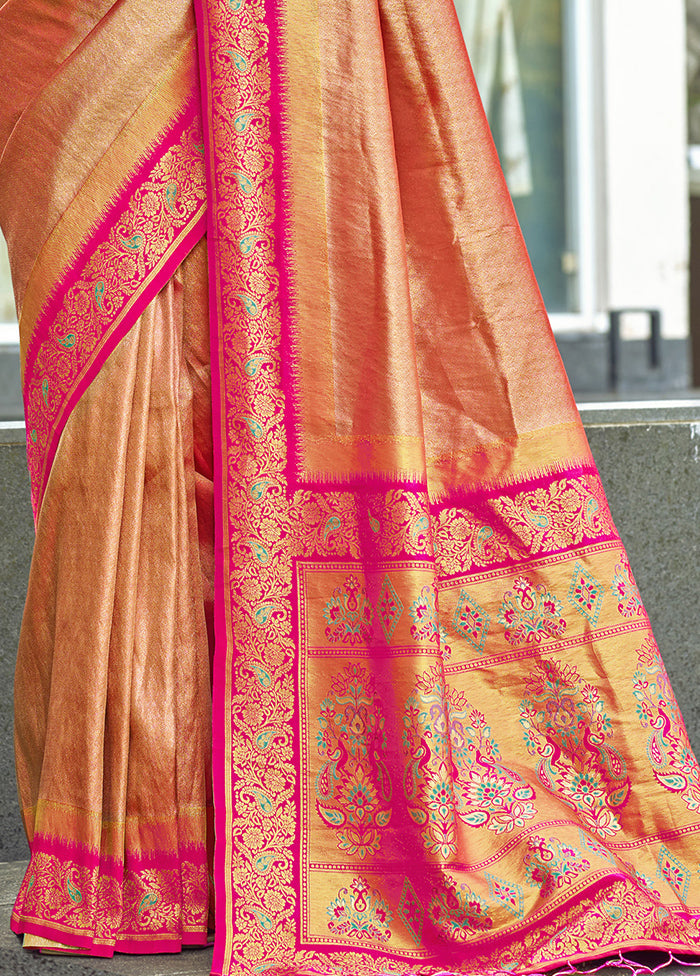 Peach Dupion Silk Saree With Blouse Piece Clearance Huge Surprise