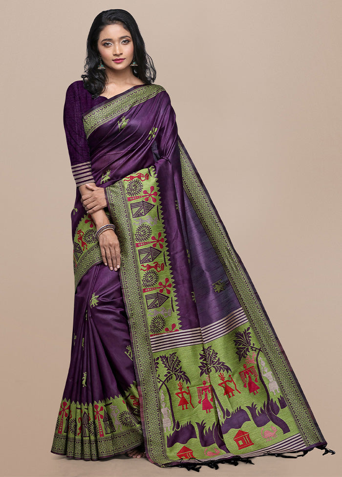 Wine Spun Silk Saree With Blouse Piece Sale In China