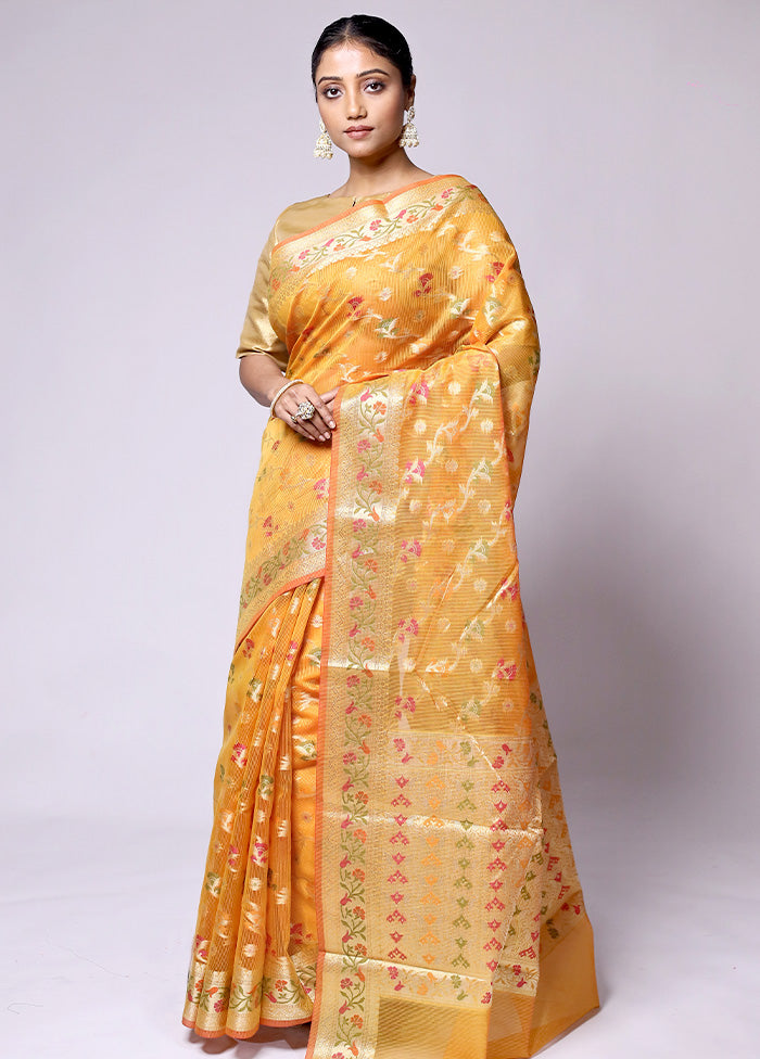 Yellow Kora Silk Saree With Blouse Piece Buy Cheap Low Shipping Fee