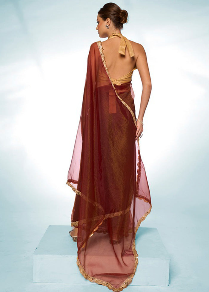 Brown Spun Silk Saree With Blouse Piece Cheap Amazon