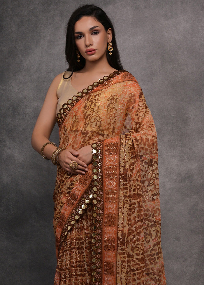 Brown Chiffon Silk Saree With Blouse Piece Clearance Choice